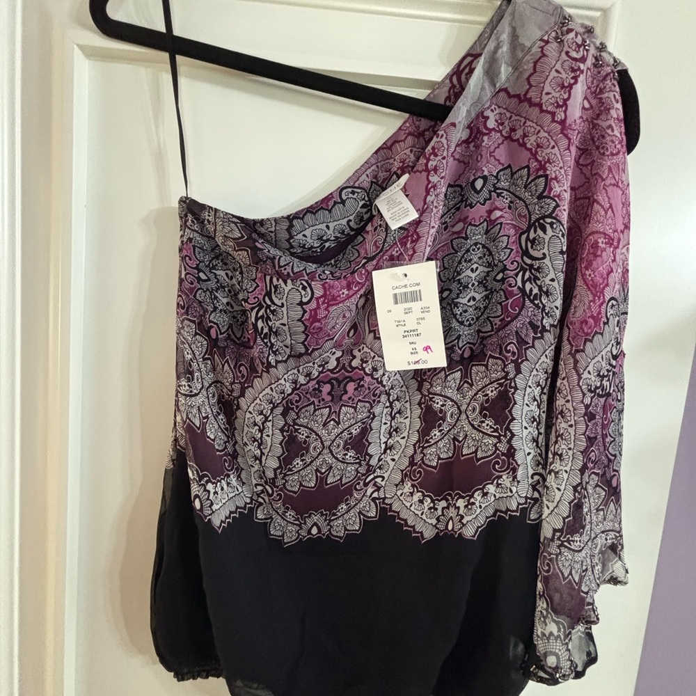 Elegant Women's One-Shoulder Top - Black and Purple